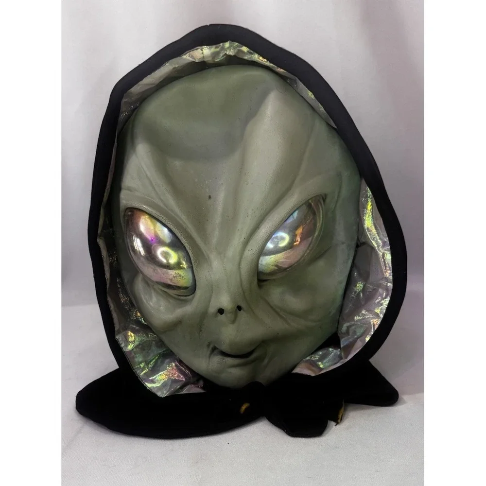 90's Alien Mask Hood Iridescent Eyes Latex Costume Mask Halloween